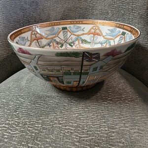 Vintage Chinese Export Hong Punch Bowl Merchants of Canton China Early 1900's